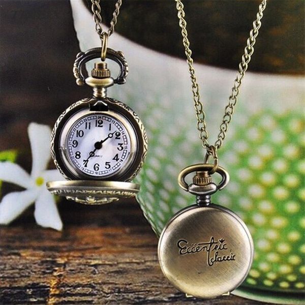 

retro bronze pocket quartz watches pendant chain necklace watches good-looking jan 4*50, Slivery;golden
