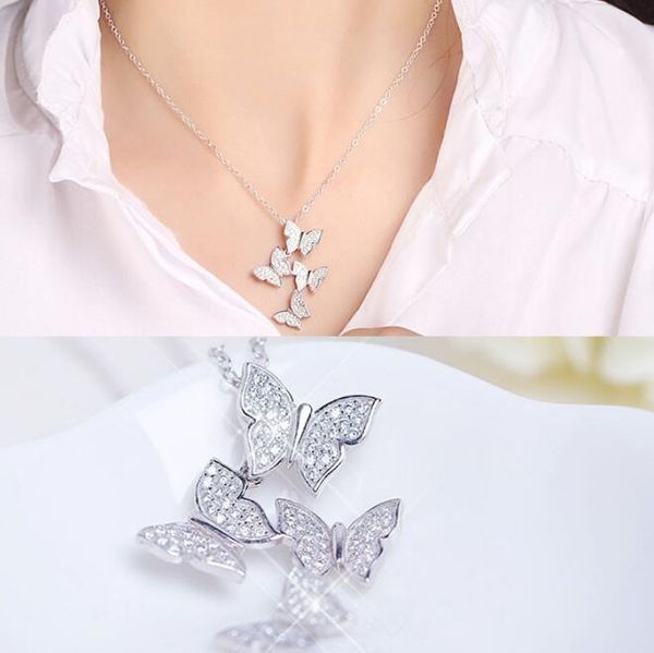 

2018 s925 silver multiple zircon butterfly necklaces pendants for women jewelry cubic zirconia wedding chokers necklace
