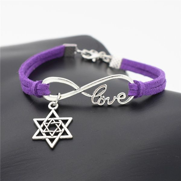 

afshor 2018 gift silver star of david charms leather bracelet infinity love jewelry women men stylish summer casual unique accessories, Golden;silver