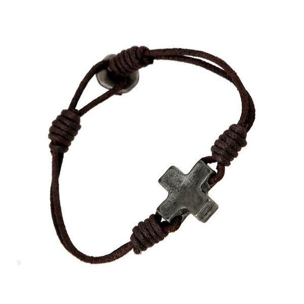 

ale real leather retro male cross charms bracelets trendy simple wristband cuff handcuff for men ing, Golden;silver