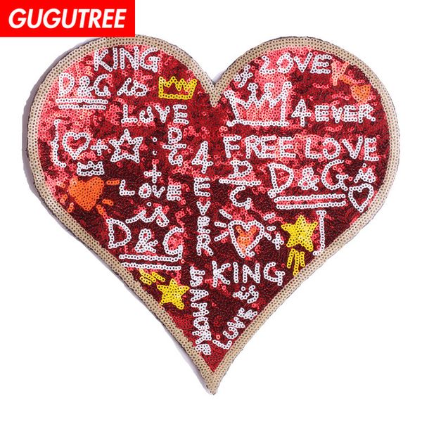 

gugutree embroidery paillette big love heart patches sequin love patches badges applique patches for clothing, Black