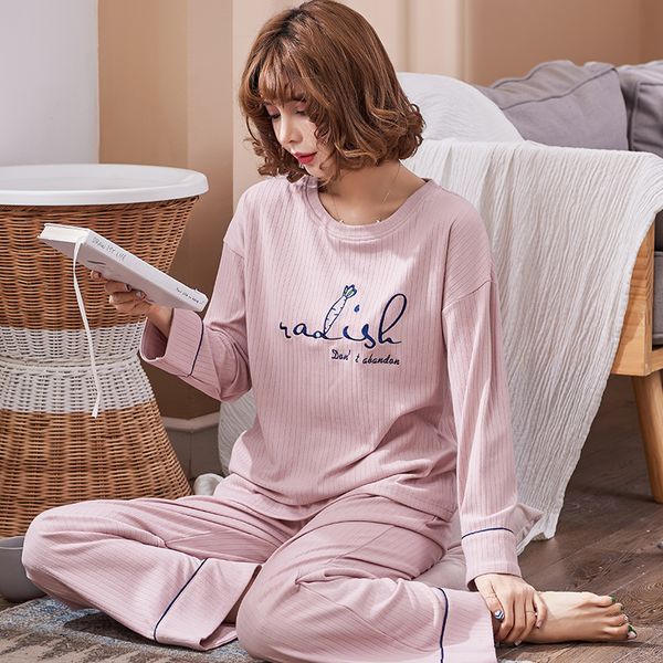 

autumn 100% cotton pajamas set elegant women pyjamas nightgowns pink sleepwear pajama sets pijamas mujer size causal homewear, Blue;gray