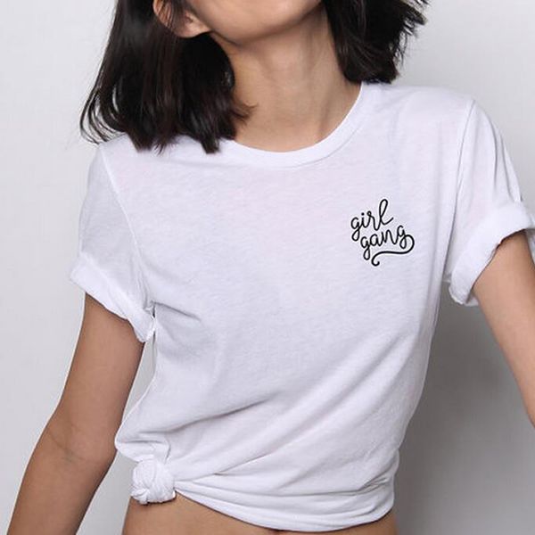 

2017 fashion women girl gang t shirt summer clothing hipster tumblr slogan t shirts women punk harajuku tee shirt femme, White