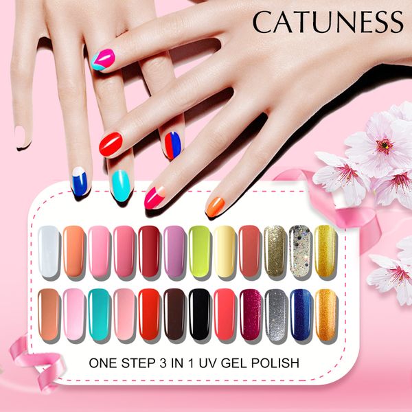 

catuness semi permanent one step 3 in 1 gel varnish enamel led gel lacquer transparent nails uv nail supplies for professionals, Red;pink
