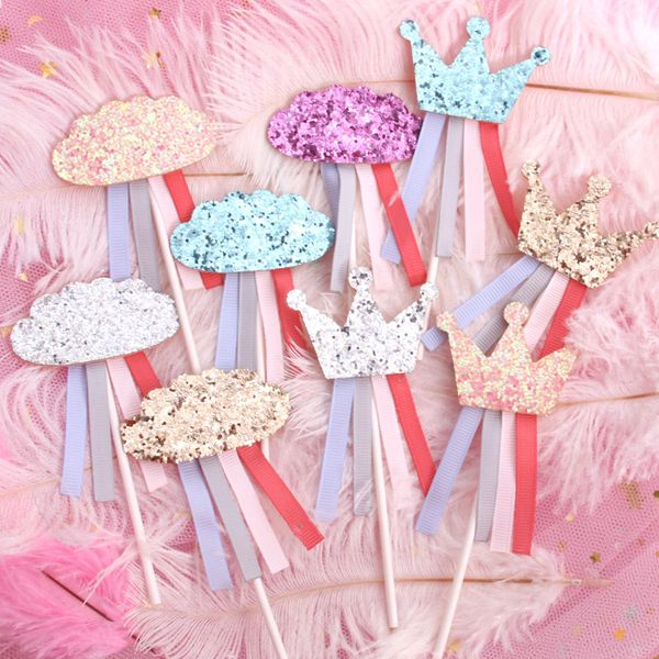 Tassel Glitter Crown Cloud Cupcake Topper Wedding Decoration