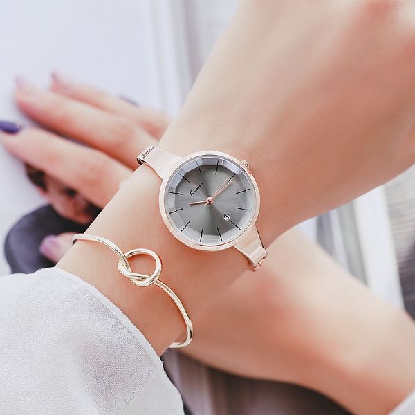 

kimio brand women rose gold waterproof quartz watches simple ladies stainless steel bracelet watch with calendar christmas gift, Slivery;brown