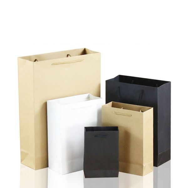 

10pcs / lot white brown kraft paper bag gift bag with handles recyclable shop store packaging environment friendly material
