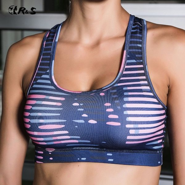 

r&s 2018 new women sports bra shockproof sports padded push up yoga bra print fitness bras wear for women gym, White;black