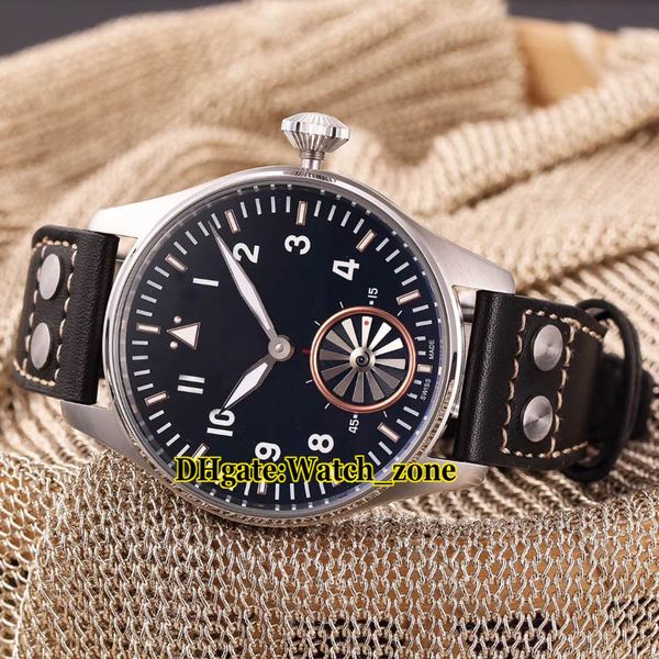 

42mm big montre d 'aviateur turbine iw500301 черный циферблат автоматические турбийонные мужские часы серебряный чехол кожаный ремешок дешев, Slivery;brown