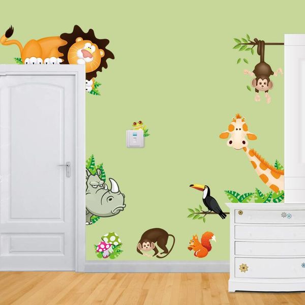 Cute Animal Live In Your Home Diy Wall Stickers Home Decor Jungle Forest Theme Wallpaper Gifts For Kids Room Decor Sticker Wall Decals Design Wall