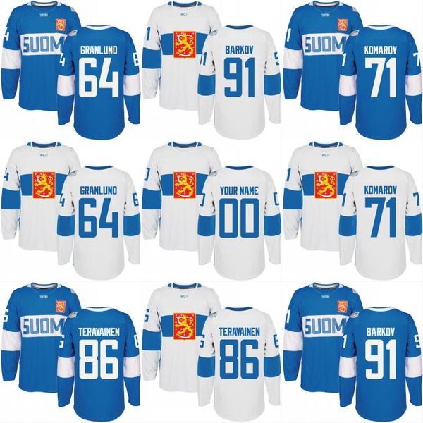 

2016 World Cup of Hockey Finland Team Jersey 71 Leo Komarov 86 Teuvo Teravainen 91 Aleksander Barkov 64 Mikael Granlund Custom Hockey Jersey