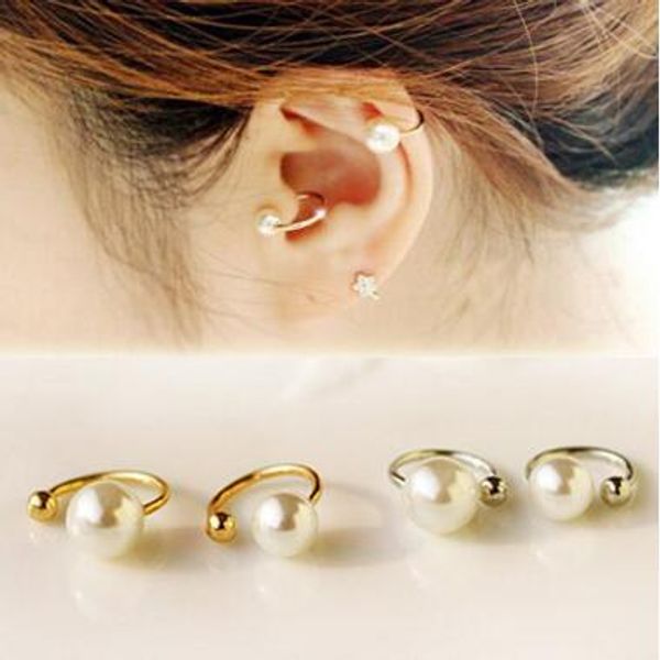 

Pearl ear cuff fashion women's spring jewelry simple stylish simulated pearl non-pierced Ear clip earrings 2sizes 2colors 120 pcs