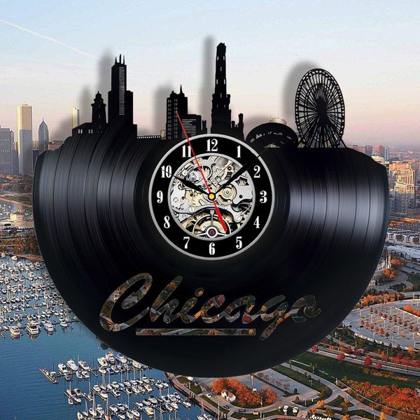 Chicago Vinyl Record Clock Wall Decoration Modern Vintage Art Room
