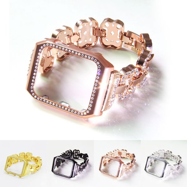 

diamond clover watch strap+protective case band 42 mm/ 38 mm ms. woman wristwatch bracelet band 1/2/3, Black;brown