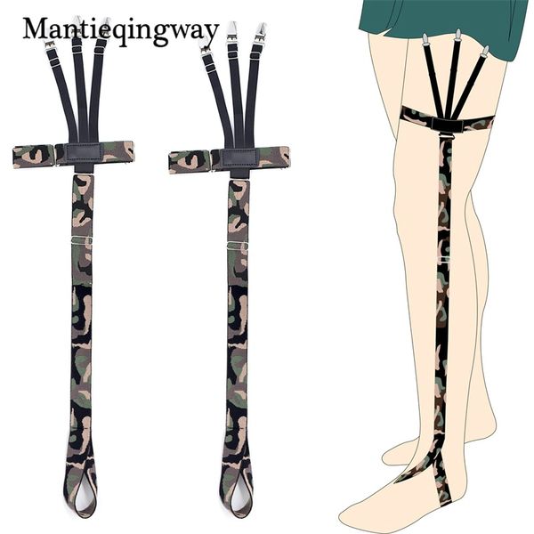

mantieqingway camouflage print shirt stays holders for mens nylon shirt suspenders elastic garter locking clamps belt straps, Black;white