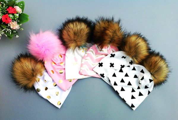 

6pcs baby big pompon cotton caps floral print cap ears cover hat europe style kids pom pom hats beanie hat head wraps mz9131, Yellow