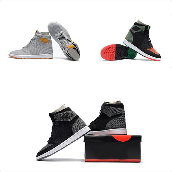 

2018 newest Brand High top 1 BHM 1 Men Knit Weave casual Shoes 1s Shadow Black Wolf Grey AA Outdoor Mens Trainers US 7-12.
