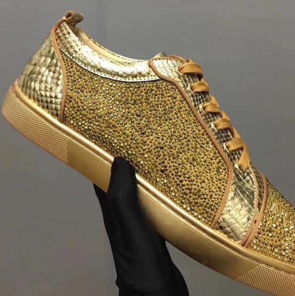 

new designer low crystal studded lace up causal shoe man woman sneaker red blue black flat bottom party shoes size:35-46