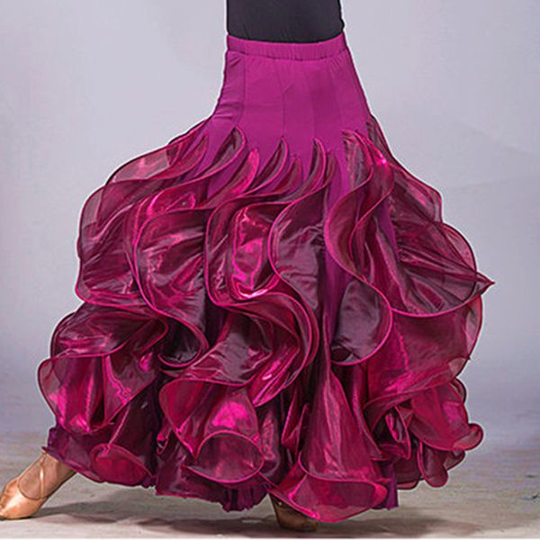 

ballroom dance skirts standard ballroom flapper dress for waltz tango dance d0410 fluffy ruffled hem, Black;red