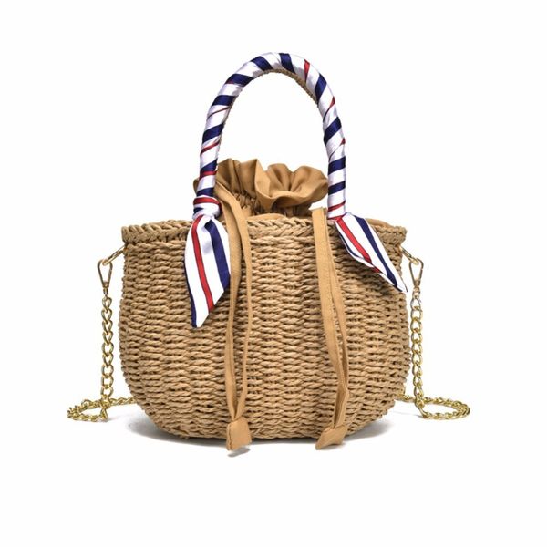

2018 new scarf rattan straw totes bag summer picnic beach bags with tassels women handmade braided handbag