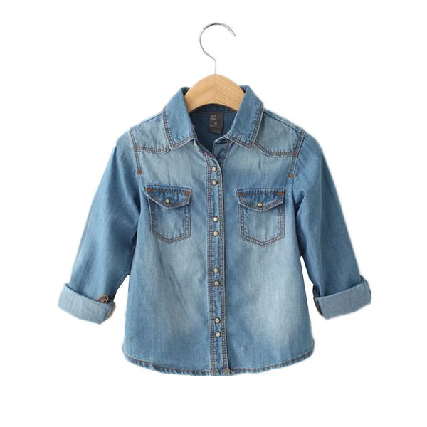 

Brand Denim Shirt Spring Autumn Boys Girls Blouses Fashion Casual Kids Clothes Blue Long Sleeve Top 2018 New Boy Denim Shirts 2