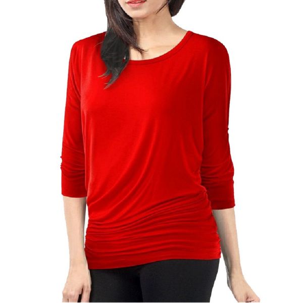 

fashion women t-shirt loose long sleeve batwing dolman tunic tshirt black red plus size s-3xl, White