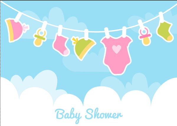 2020 7x5ft Light Blue Sky Clouds Boots Hat Clothesline Baby Shower