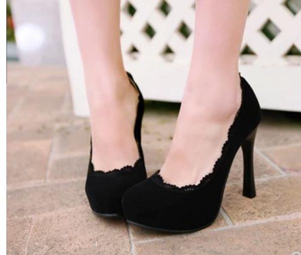 

send 2018 spring new style shallow mouth round head fashion fine heel high heel and single shoes women shoes, Black