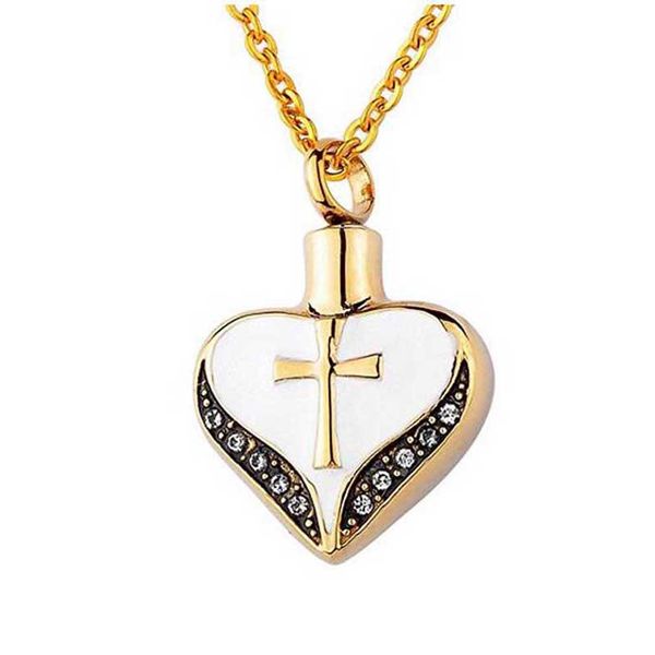 

charms heart gold cross birthstone pendant urn necklace for ashes stainless steel keepsake memorial cremation jewelry, Silver