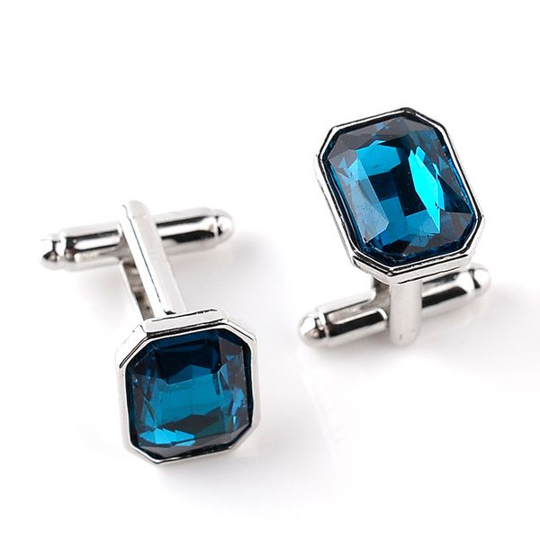 

luxury men sea blue crystal cufflinks lawyer groom father wedding shirt cuff links buttons, Silver