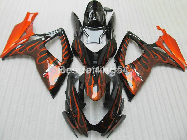 Heißer Verkauf Spritzguss-Verkleidungsset für Suzuki GSXR600 GSXR750 2006 2007 schwarz orange Flammen GSXR 600 750 06 07 XF34