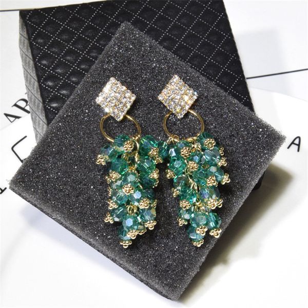 

ajojewel new arrival shining geometric long crystal tassel dangle earrings for women ladies jewelry for wedding party new gift, Silver