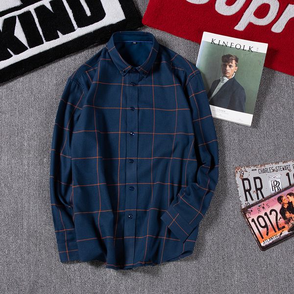 

big size 8xl 7xl 6xl 2018 autumn new plaid shirt men long sleeve slim fit imported clothing pure cotton plus size, White;black