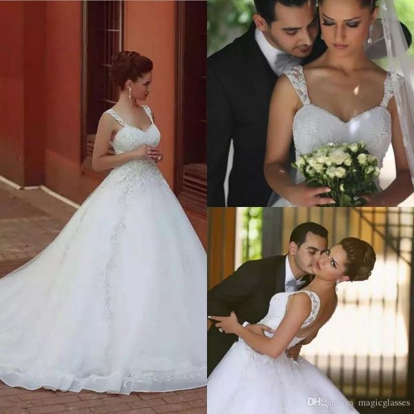 

vintage arabic lace a line wedding dresses zipper back appliques sleeveless garden bridal gowns court train custom made vestido de novia, White
