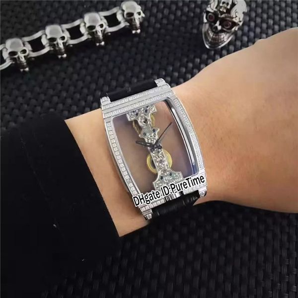 

new golden bridge 113.150.59/0001 fn01 steel case diamond bezel mechanical hand winding mens watch black leather strap puretime, Slivery;brown