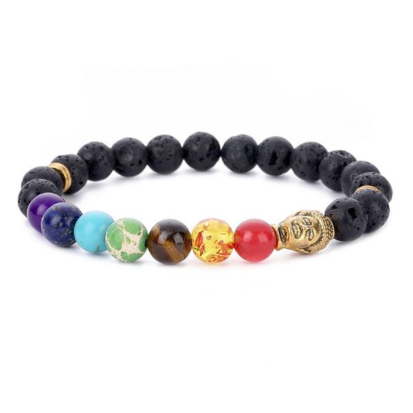 

kittenup 8mm lava rock 7 chakra bracelet men women buddha rope diffuser bangle natural stone yoga healing balance jewelry, Black