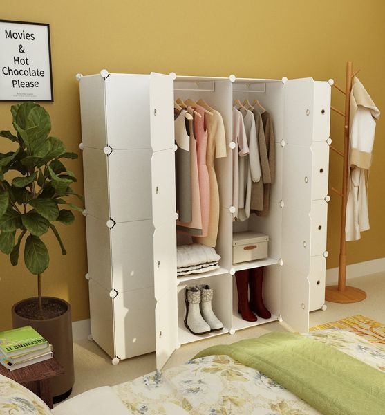 2019 Portable Clothes Closet Wardrobe Bedroom Armoire Dresser Cube Storage Organizer Capacious Customizable White 10 Cubes 2 Hanging Sections From