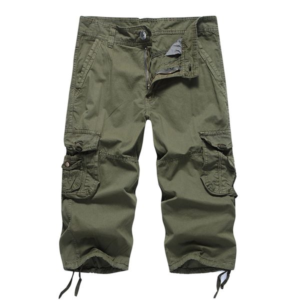 

men's 3/4 cargo pants 2018 summer fashion pants male loose baggy casual loose rope 100%cotton work/travel 7 minutes pant, Black