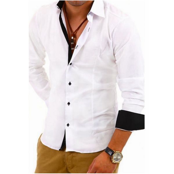 

solid men cotton shirt brand male long sleeve shirts casual hit color slim fit black man dress shirts 4xl, White;black
