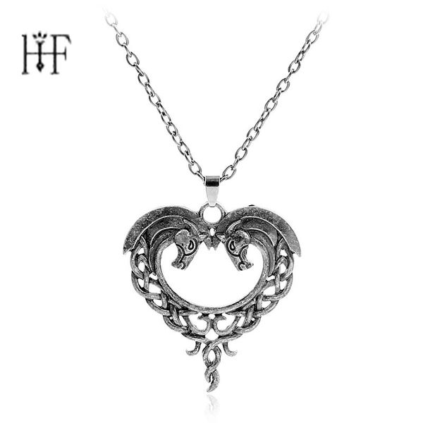 

vintage viking horse statement necklace love heart long necklace weaving hollow jewelry gothic erkek kolye bijoux femme, Silver