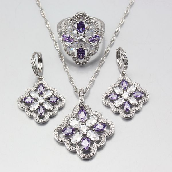 

11-color 925 sterling silver purple zircon jewelry sets for women earring ring pendant necklaces chain seller decoration