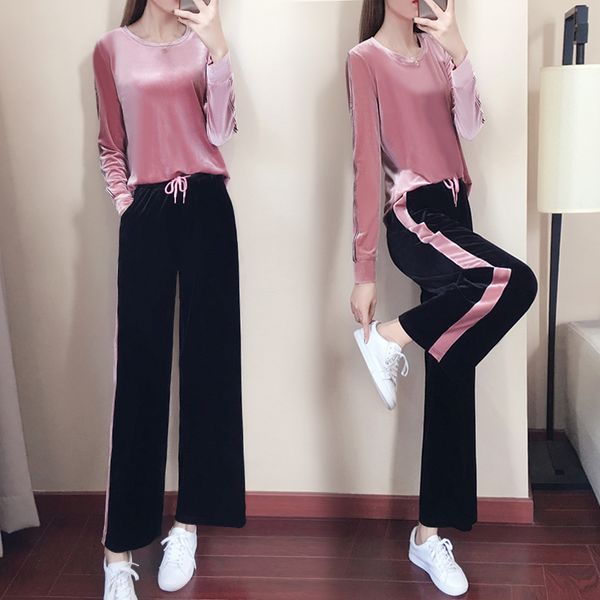 

spring /fall /2018 women's gold velvet brand velvet fabric tracksuits velour suit women track suit hoodies and pants, Gray