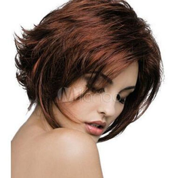 Mahogany Heat Resistant Fiber Side Parting Chic Womens Short Wig