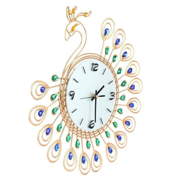 

luxury artificial crystal diamond large wall clock metal living room wall clock home art decoration (#3 gold peacock