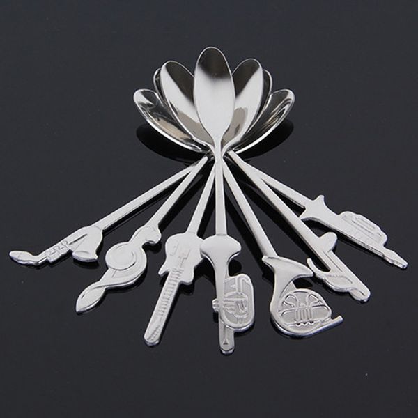 

eco-friendly 7pcs /set stainless steel funny stocked musical note instrument pattern coffee spoon unique soup -spoon tea -spoon