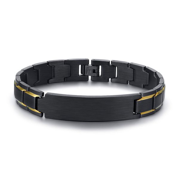 

customize engrave name words id bracelets for men black stainless steel link chain custom male jewlery gift, Golden;silver