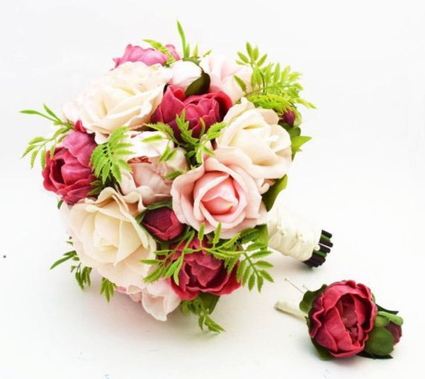 

peonies & roses bridal bouquet real touch pink and raspberry peonies, blush and pink roses wedding accessory