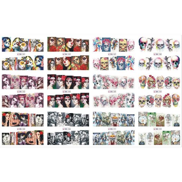 

h 12 styles/ sheet halloween skull christmas nail art water transfer nail sticker wraps manicure decor accessories, Black