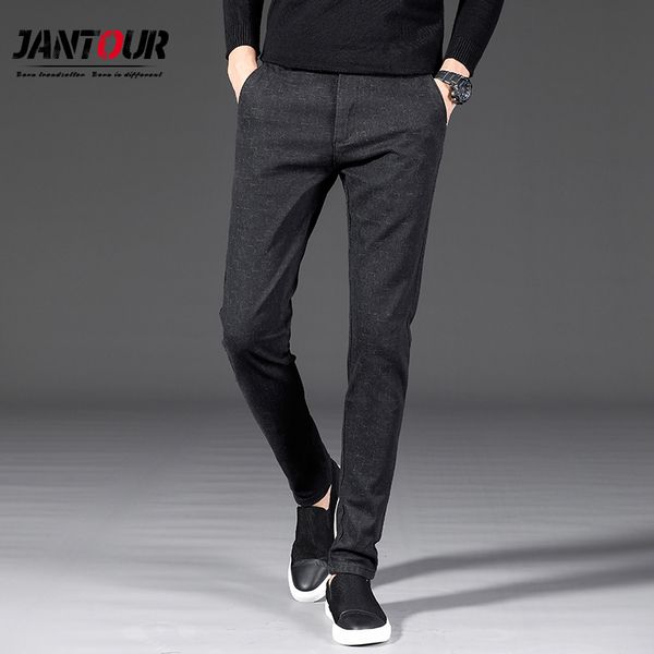 

2018 new autumn winter classic men's elastic casual pants mens business slim stretch brand long trouser pant male, Black