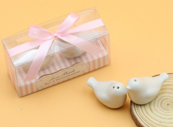 

40pcs/lot(20boxes) wedding and christmas party favors of love birds ceramic salt and pepper shakers love dove wedding souvenirs